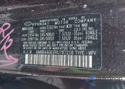 2024 Hyundai Palisade Sel z USA, uszkodzony, nr VIN KM8R44GE6RU787218